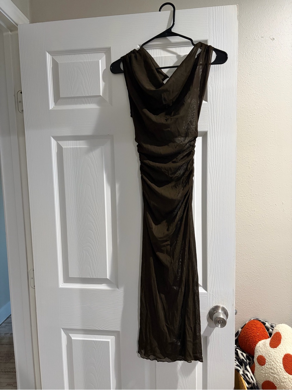 New Without Tags Reformation Brown Sheer Off-Shoulder Dress - Picture 3 of 3